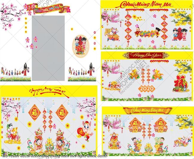 file vector decal decor chuc mung nam moi nghe thuat